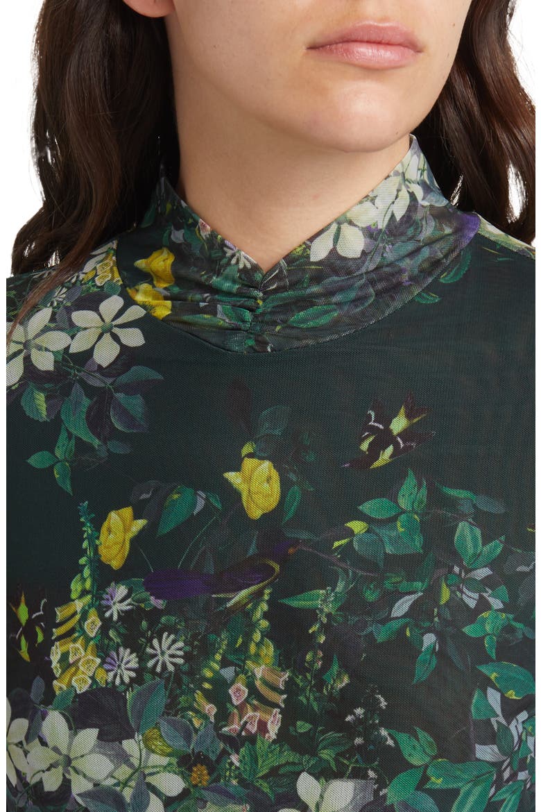 Kellina Floral Print Mesh Turtleneck Top, Alternate, color, BLACK