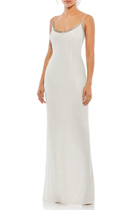 Rhinestone Encrusted Scoop Neckline Beaded Gown