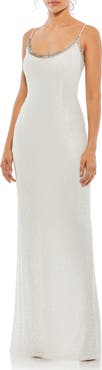 Mac Duggal Rhinestone Encrusted Scoop Neckline Beaded Gown