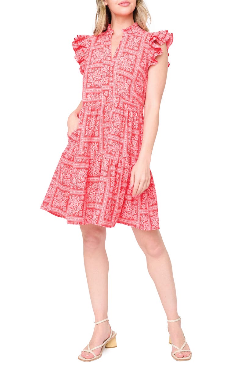 GIBSONLOOK Scarf Print A-Line Dress, Main, color, Red Scarf Print