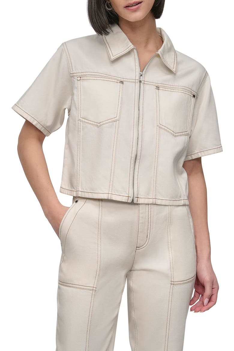 Ecru Crop Denim Jacket, Main, color, ECRU