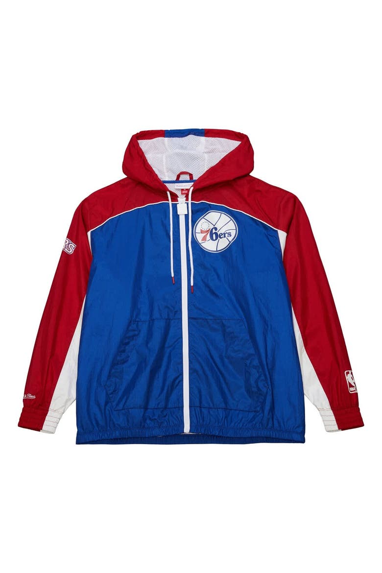 Men's Mitchell & Ness Royal/Red Philadelphia 76ers Hardwood Classics Big Shot Premium Full-Zip Windbreaker Jacket, Main, color, Royal