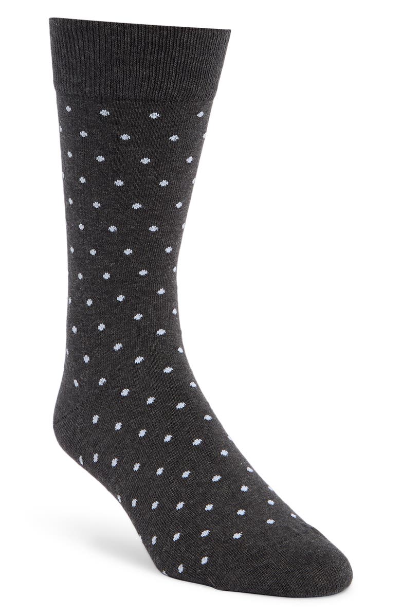 Brooks Brothers Polka Dot Dress Socks, Main, color, Charcoal