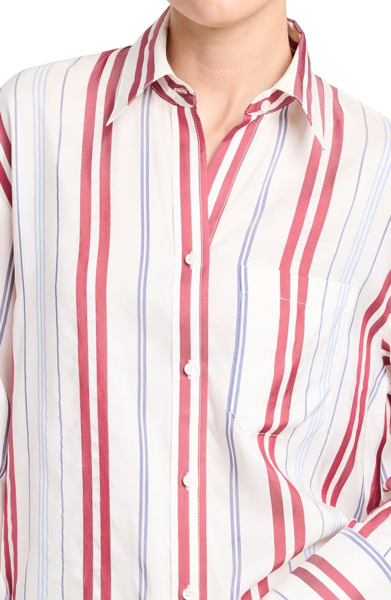 TWP Big Joe Stripe Silk Button-Up Shirt, Alternate, color, Ivory / Blue / Wine