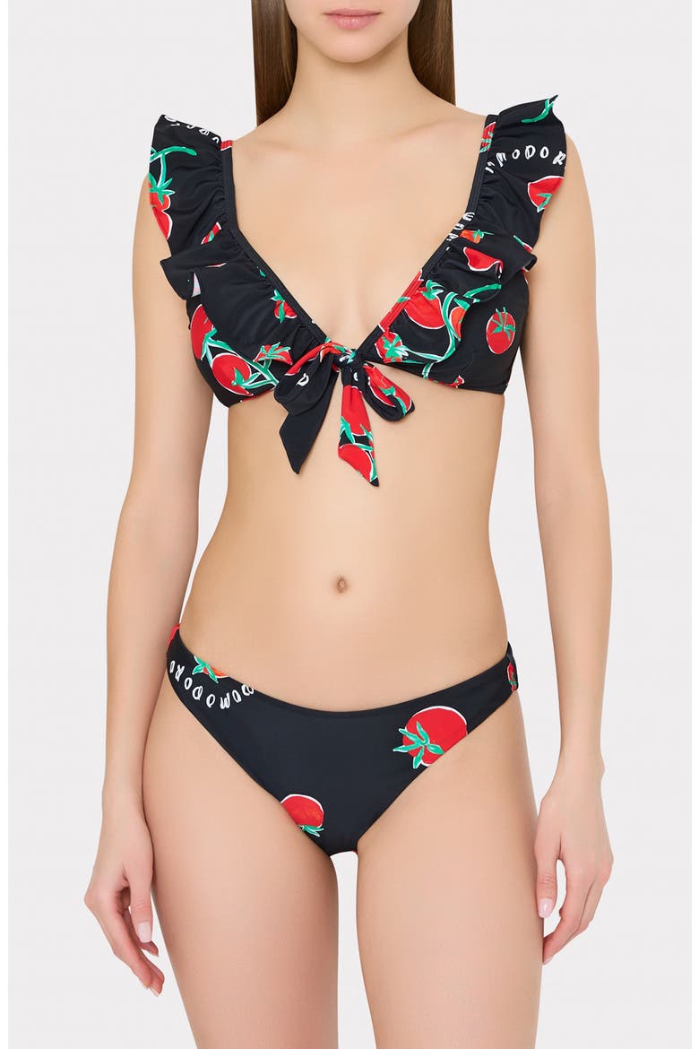 Pomodoro Ruffle Bikini Top, Alternate, color, BLACK/ RED