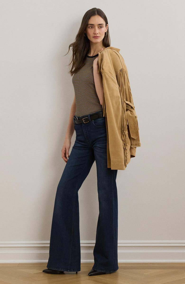 Lauren Ralph Lauren Stripe Cotton Ringer T-Shirt, Alternate, color, Black/ Birch Tan