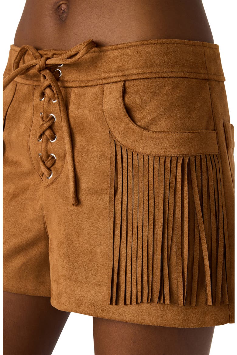 Cheyenne Fringe Detail Faux Suede Shorts, Alternate, color, CHICORY COFFEE