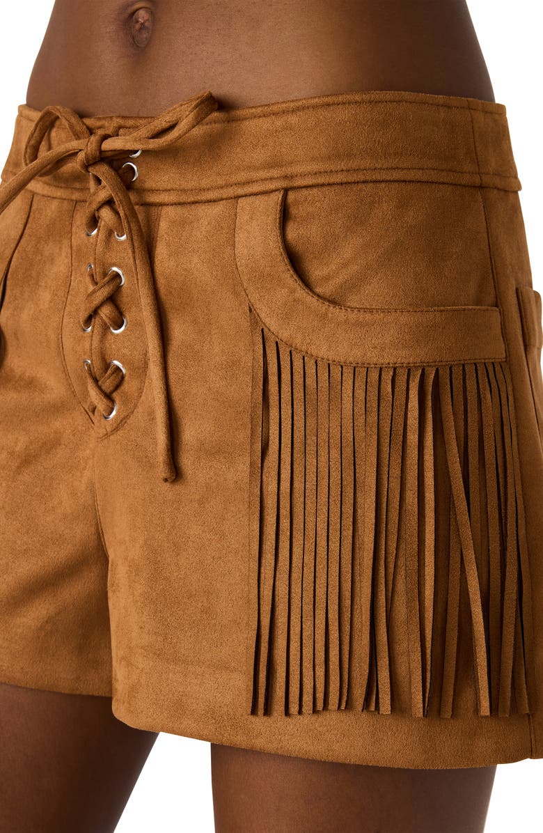 Steve Madden Cheyenne Fringe Detail Faux Suede Shorts, Alternate, color, Chicory Coffee
