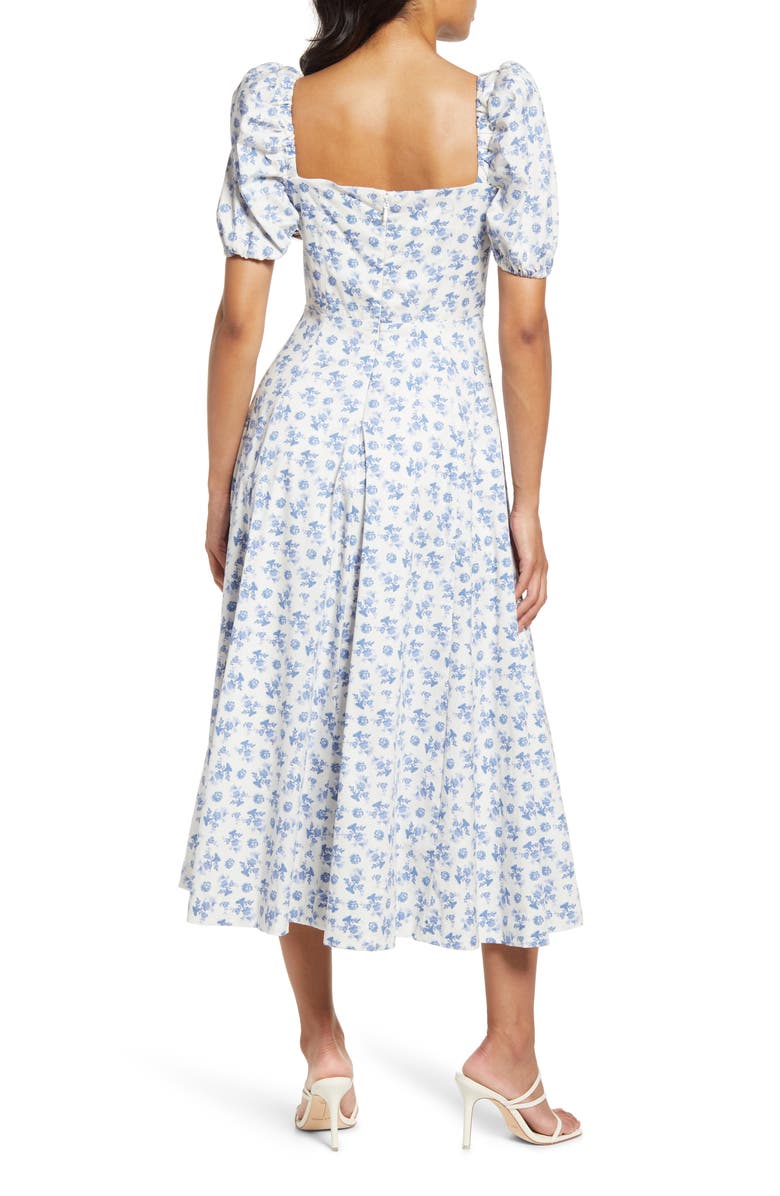 HOUSE OF CB Tallulah Puff Sleeve Midi Dress, Alternate, color, Blue White Floral