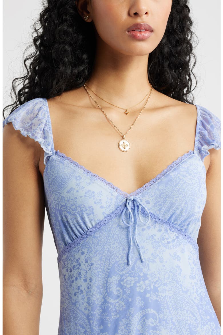 Paisley Flutter Sleeve Asymmetric Ruffle Dress, Alternate, color, BLUE FEATHER PAISLEY PATCH