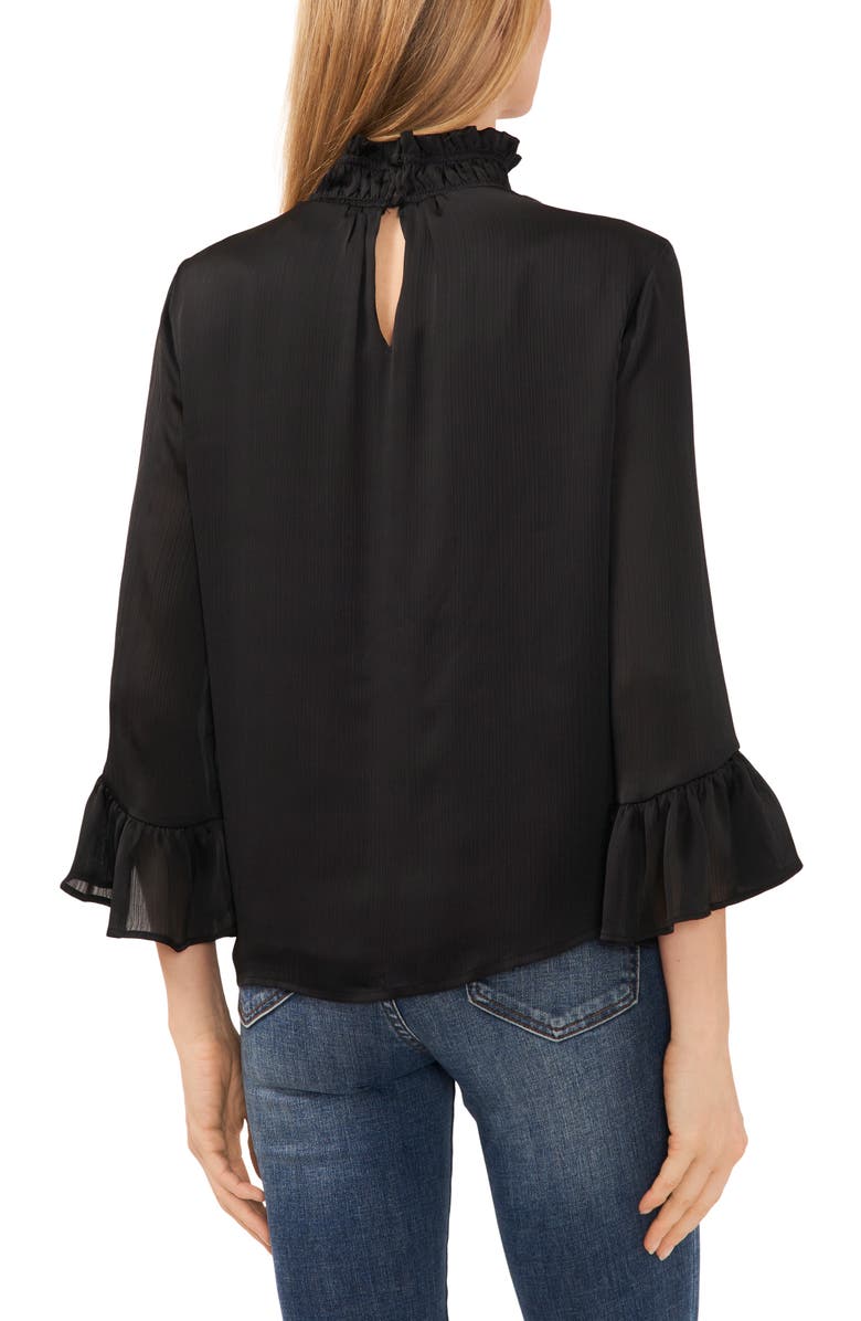 CeCe Flare Cuff Smocked Mock Neck Top, Alternate, color, 