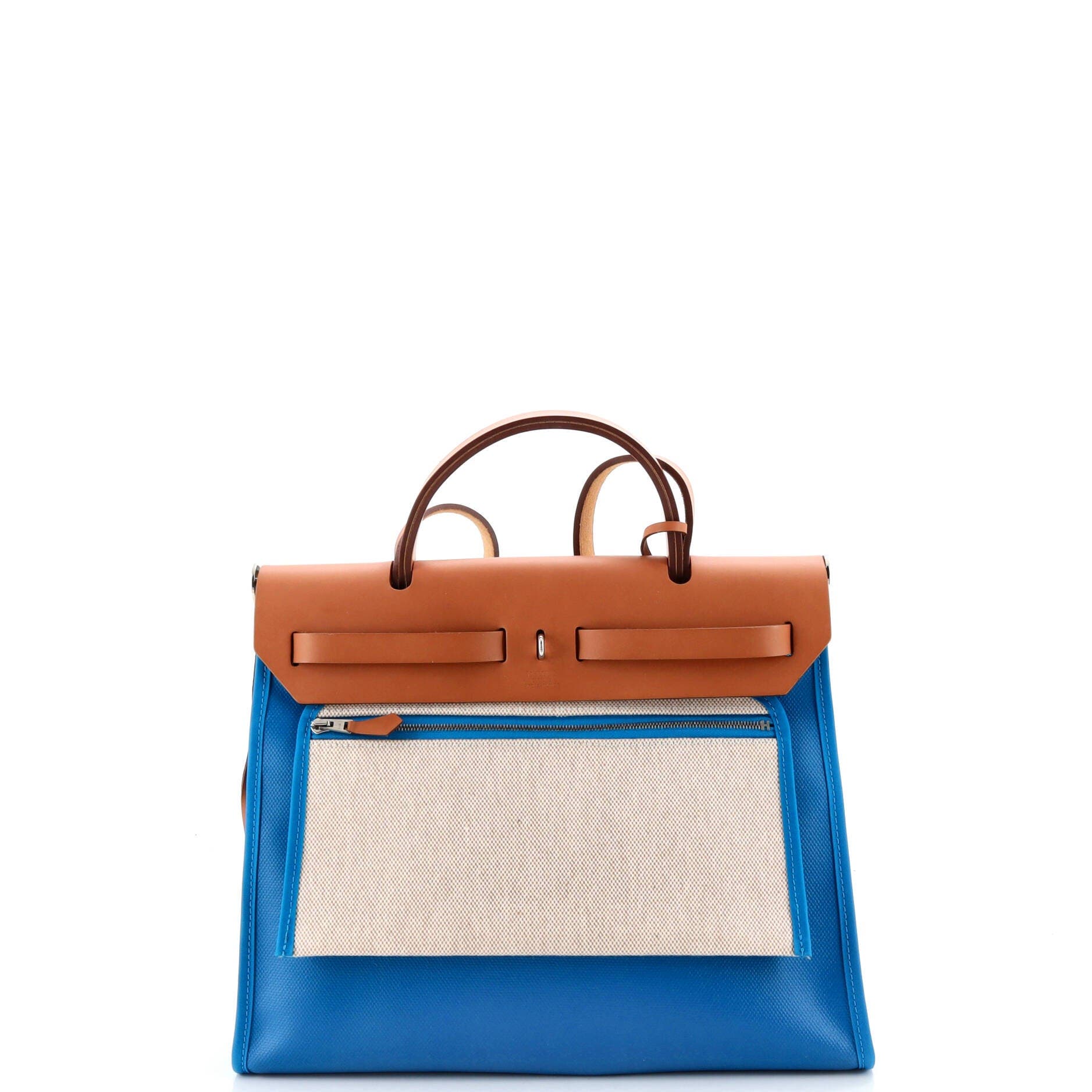 Pre-Owned Hermes Herbag Zip Leather and Toile 31, Alternate, color, Bleu Frida