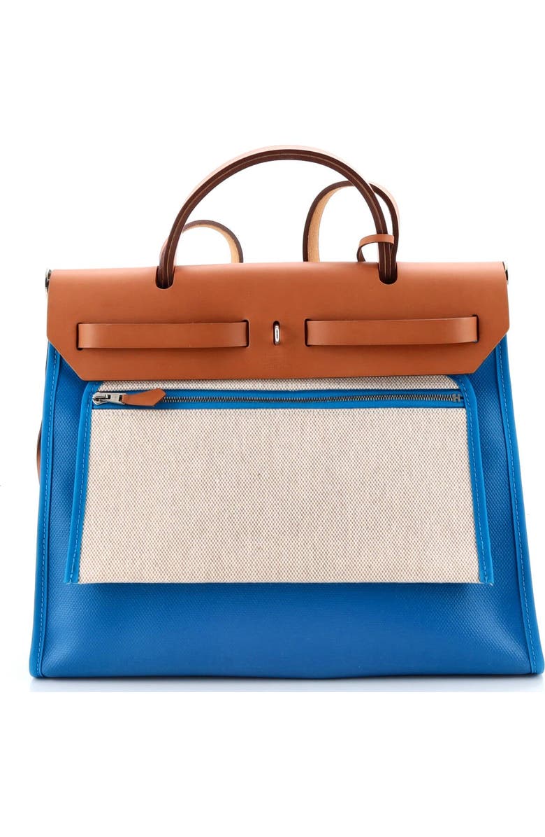 Pre-Owned Hermes Herbag Zip Leather and Toile 31, Alternate, color, Bleu Frida