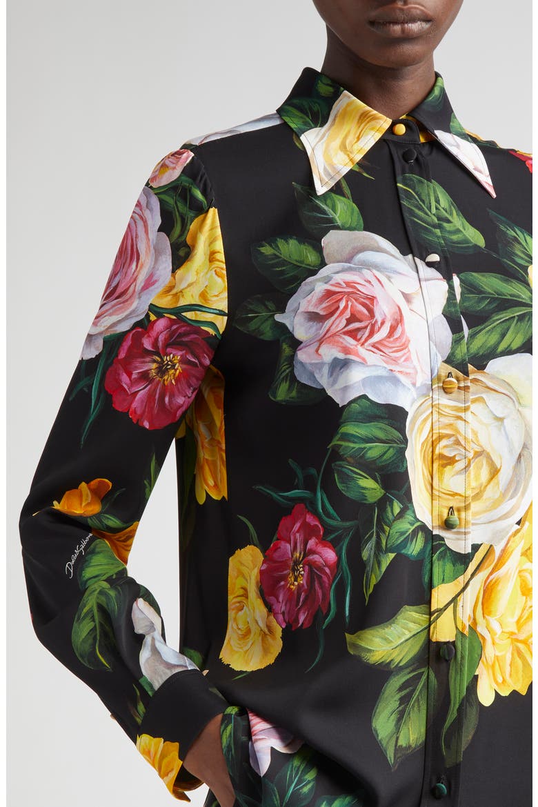 Peony & Rose Floral Charmeuse Button-Up Shirt, Alternate, color, PEONIE/ ROSE F.NERO