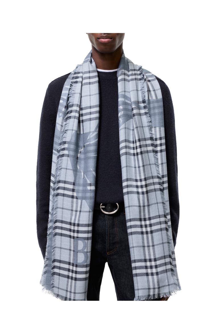 Wide Knight Check Wool Silk Scarf, Alternate, color, Bank blue