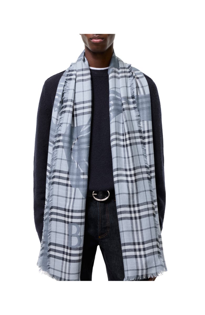 Burberry Wide Knight Check Wool Silk Scarf, Alternate, color, Bank Blue
