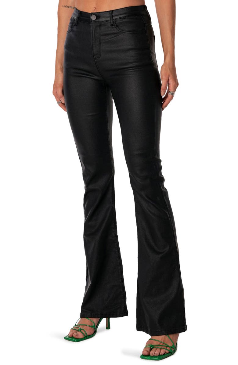 EDIKTED Luna Faux Leather Flare Leg Pants, Alternate, color, Black