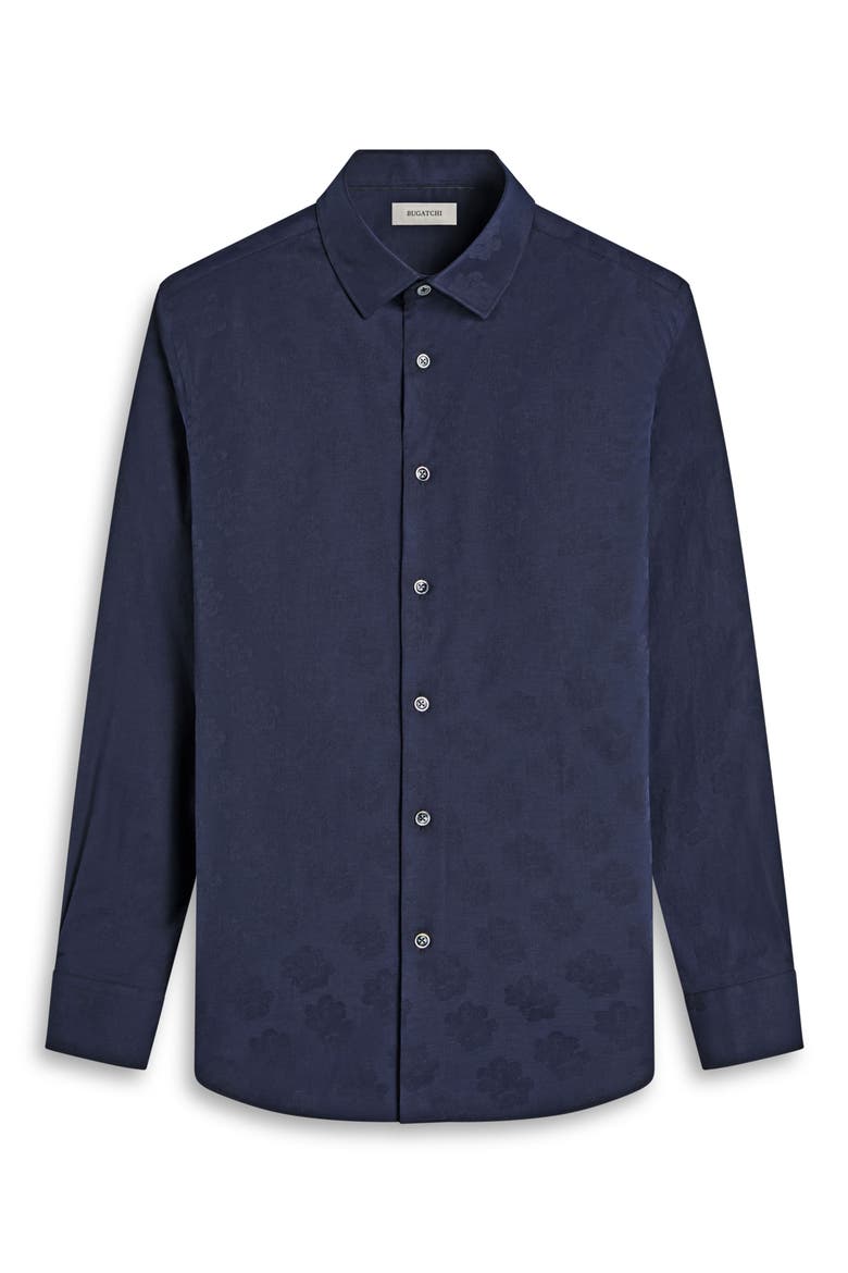 Julian Floral Jacquard Stretch Cotton Button-Up Shirt, Alternate, color, BLACK
