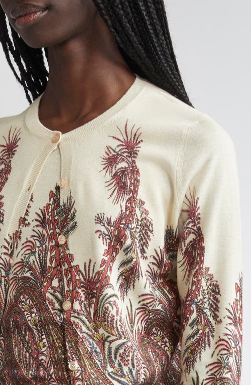 Etro Silk And Cashmere Cardigan With Placed Print In Brown