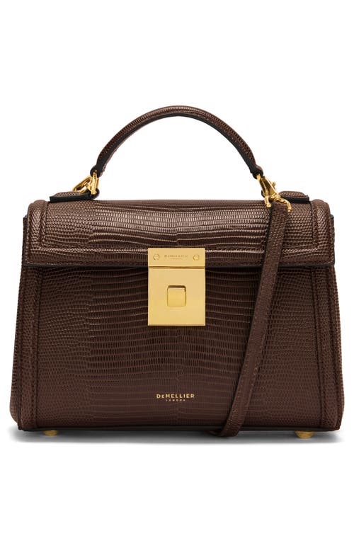 Demellier Paris Lizard Embossed Leather Top Handle Bag In Burgundy