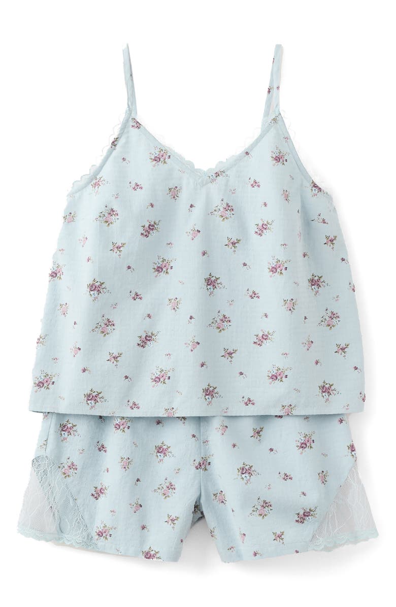 MANGO TEEN Floral Lace Trim Cotton Short Pajamas, Alternate, color, 