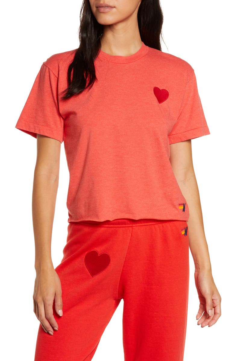 Aviator Nation Heart Embroidered T-Shirt, Main, color, Red