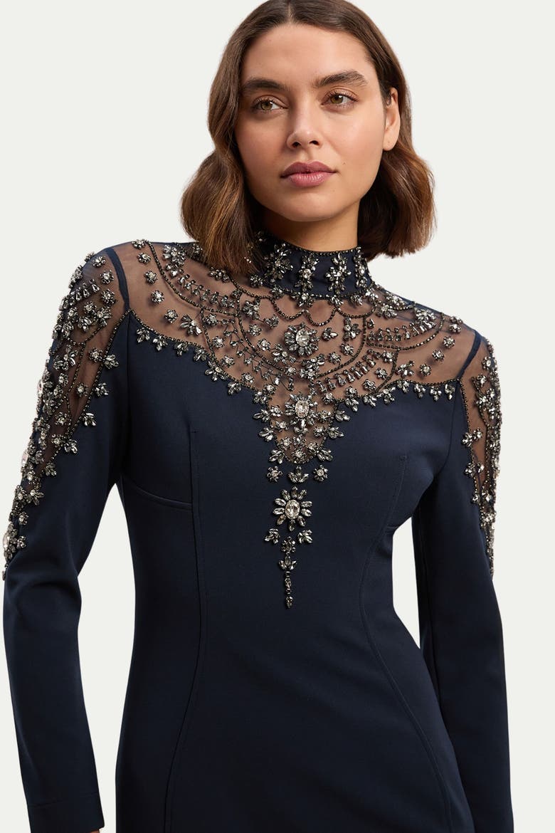 Petite Crystal Embellished Maxi Dress, Alternate, color, Midnight