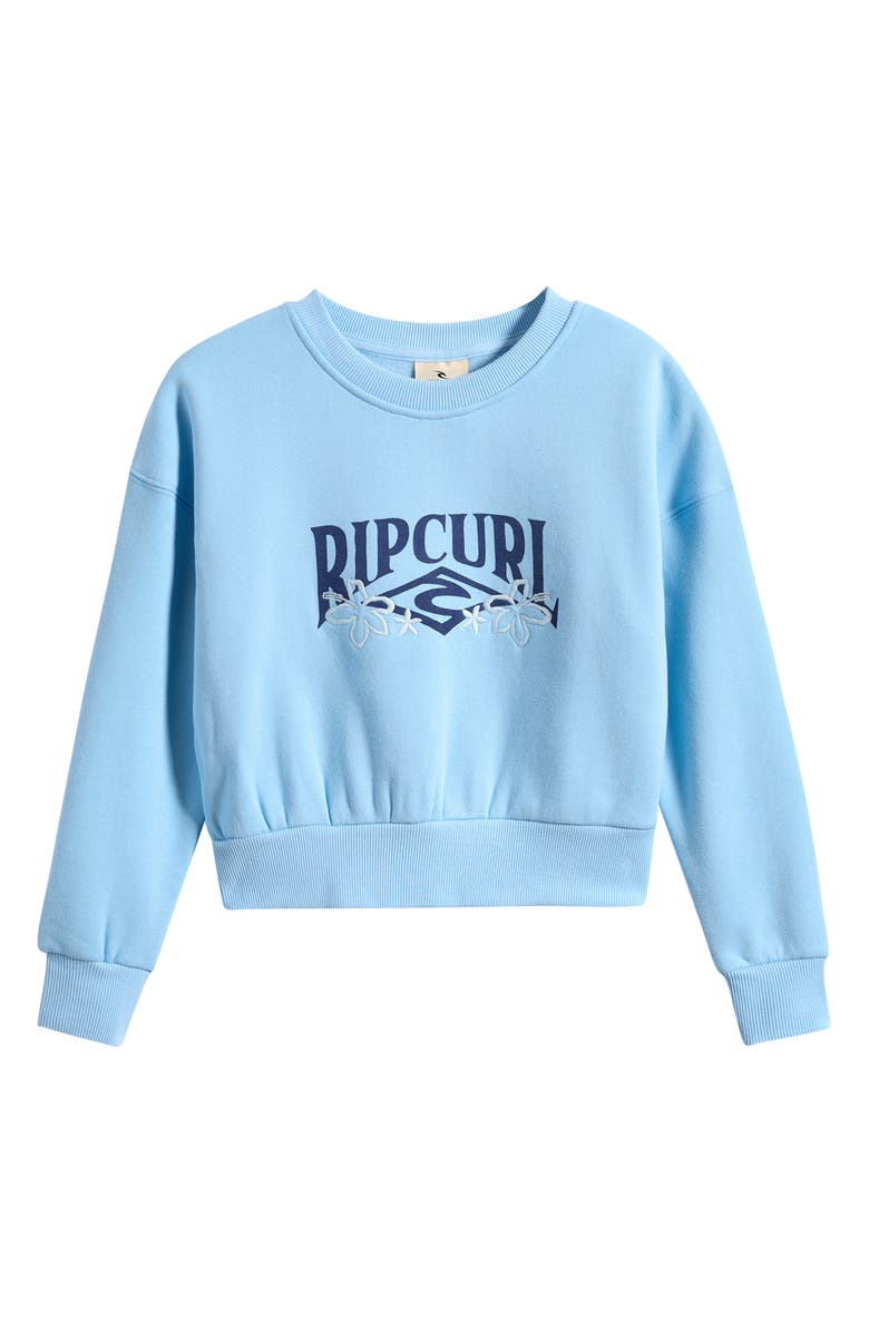 Rip Curl Kids' Tropical Logo Cropped Sweatshirt, Main, color, Sky Blue