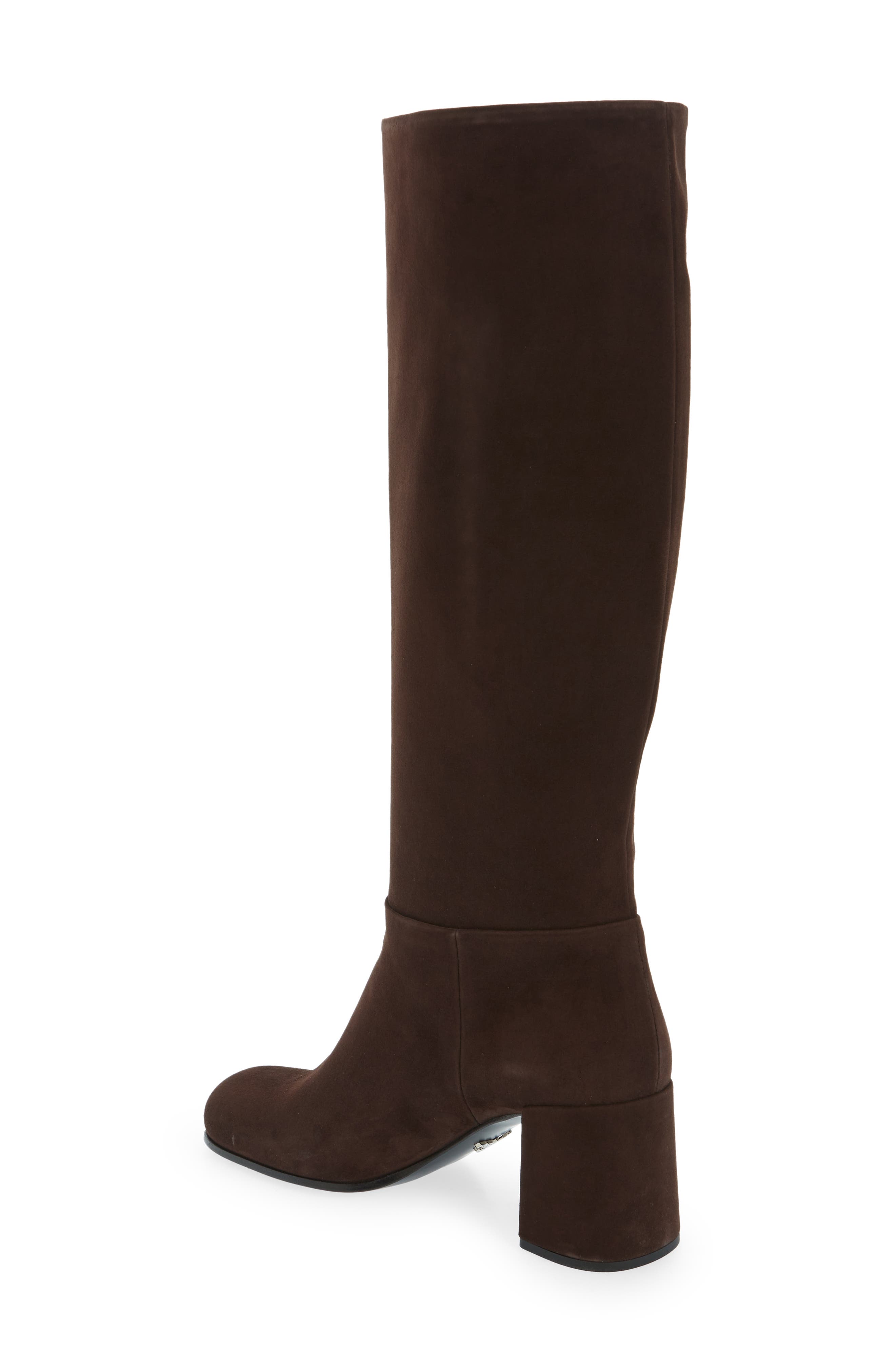 Prada Logo Knee High Boot, Alternate, color, Moro