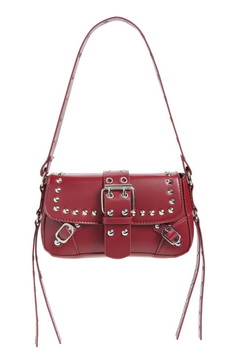 Buckle Rivet Faux Leather Shoulder Bag
