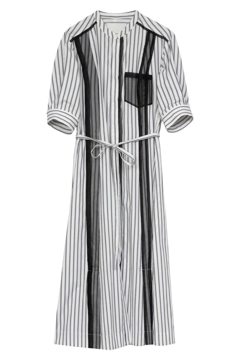 Striped Cotton Midi Shirtdress with Organza Overlay, Alternate, color, WHITE-MIDNIGHT STRIPE