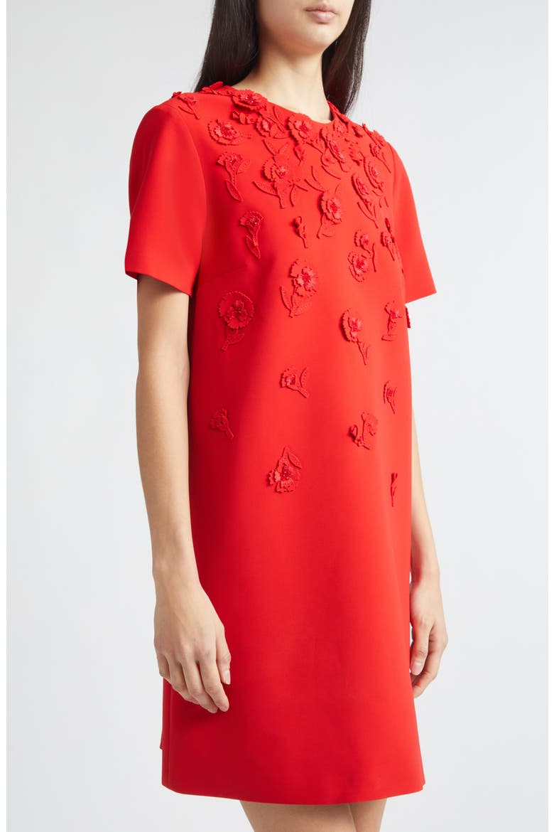 Carnation Embroidered Stretch Crepe Minidress, Alternate, color, HERRERA RED