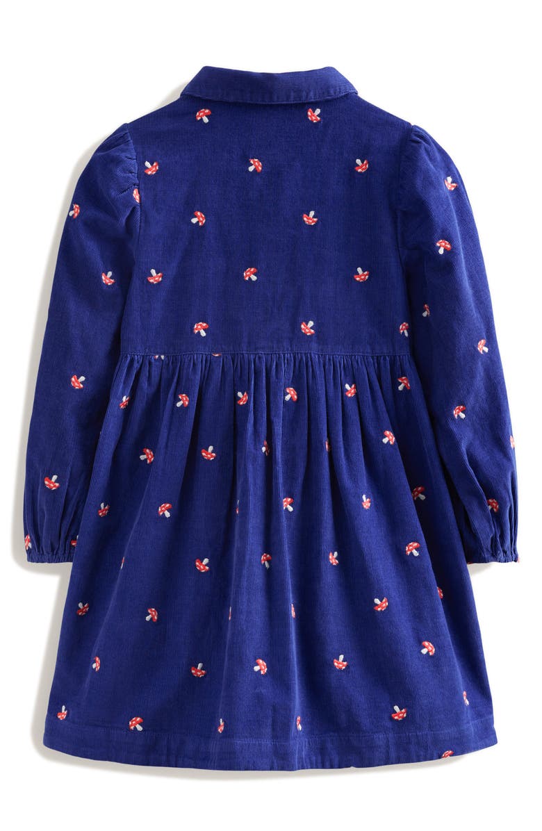 Mini Boden Kids
 Aubrey Long Sleeve Corduroy Shirtdress, Alternate, color, Sapphire Toadstool Embroidery