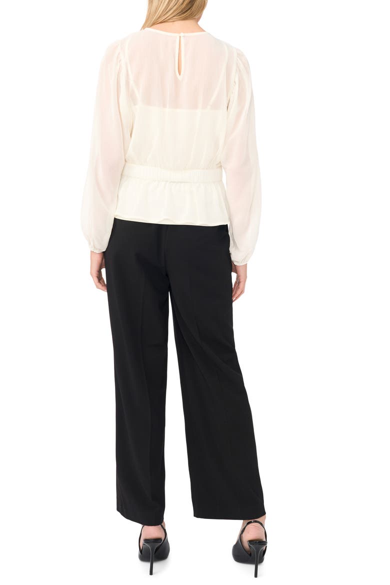Embroidered Mesh Yoke Peplum Top, Alternate, color, TOASTED IVORY