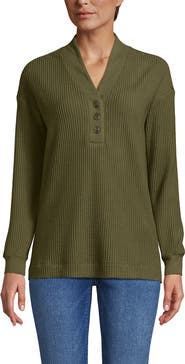 Lands' End Long Sleeve Waffle Shawl Collar Henley