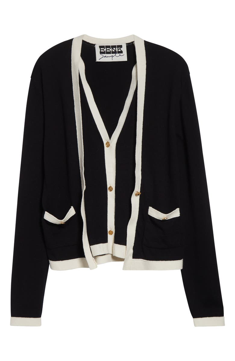 EENK Layered Wool & Cotton Cardigan, Alternate, color, Black