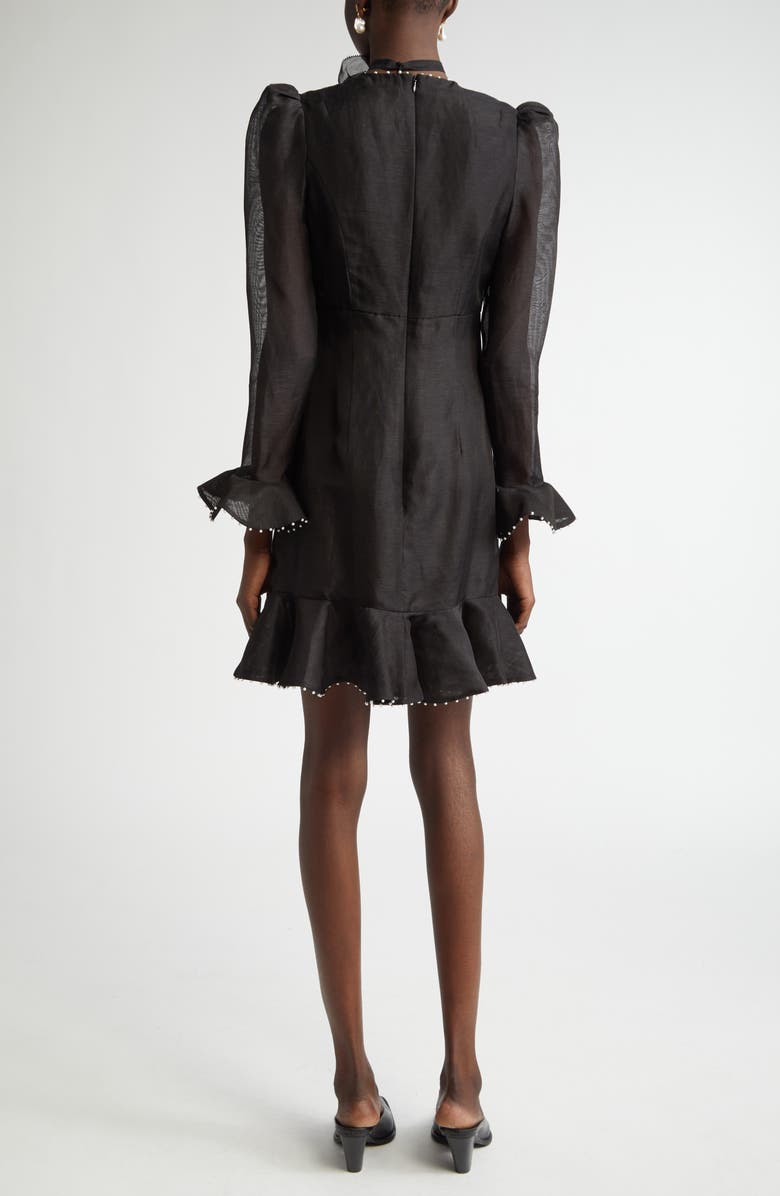 Crush Flower Long Sleeve Linen & Silk Dress