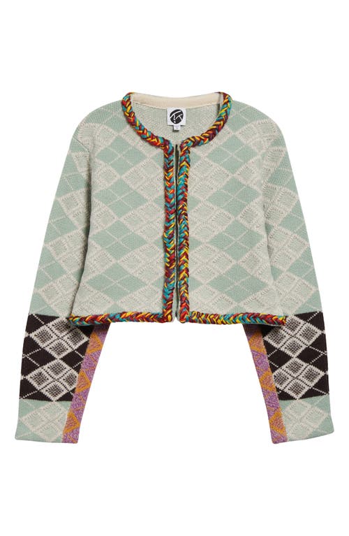 YanYan Argyle Braided Trim Cardigan in Lichen 