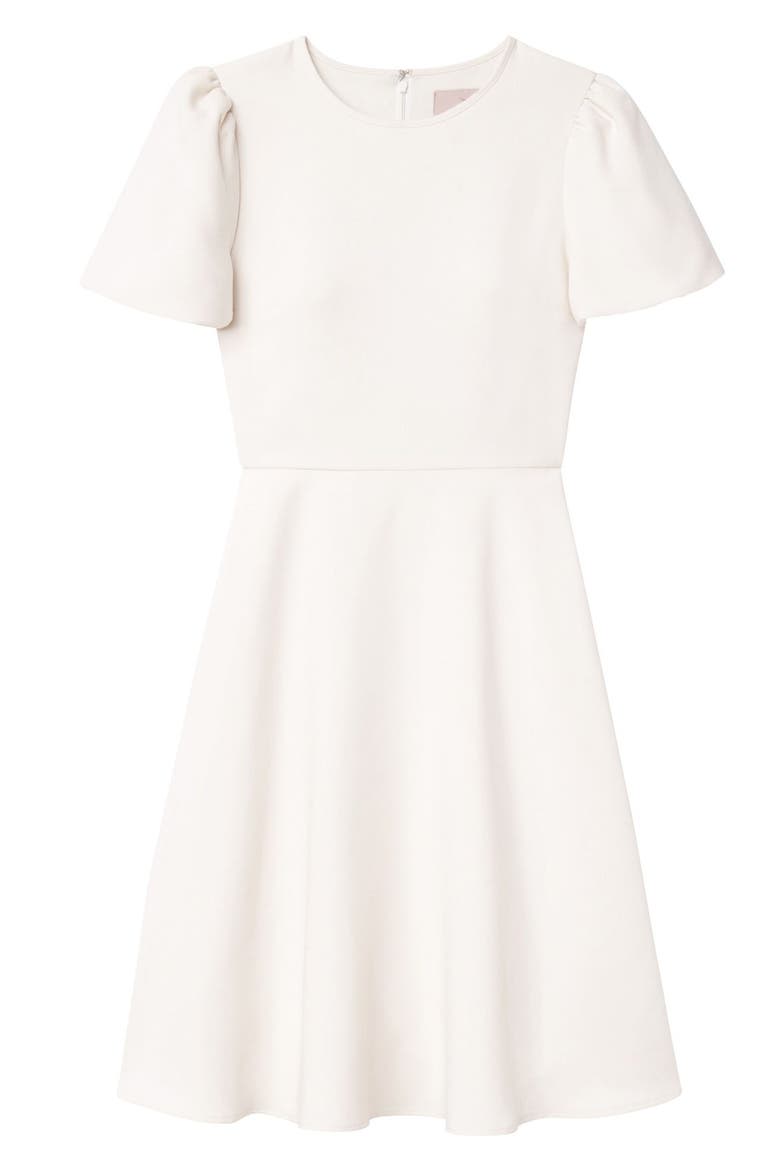 Krista Puff Sleeve Crepe Fit & Flare Dress (Nordstrom Exclusive), Alternate, color, CREAM