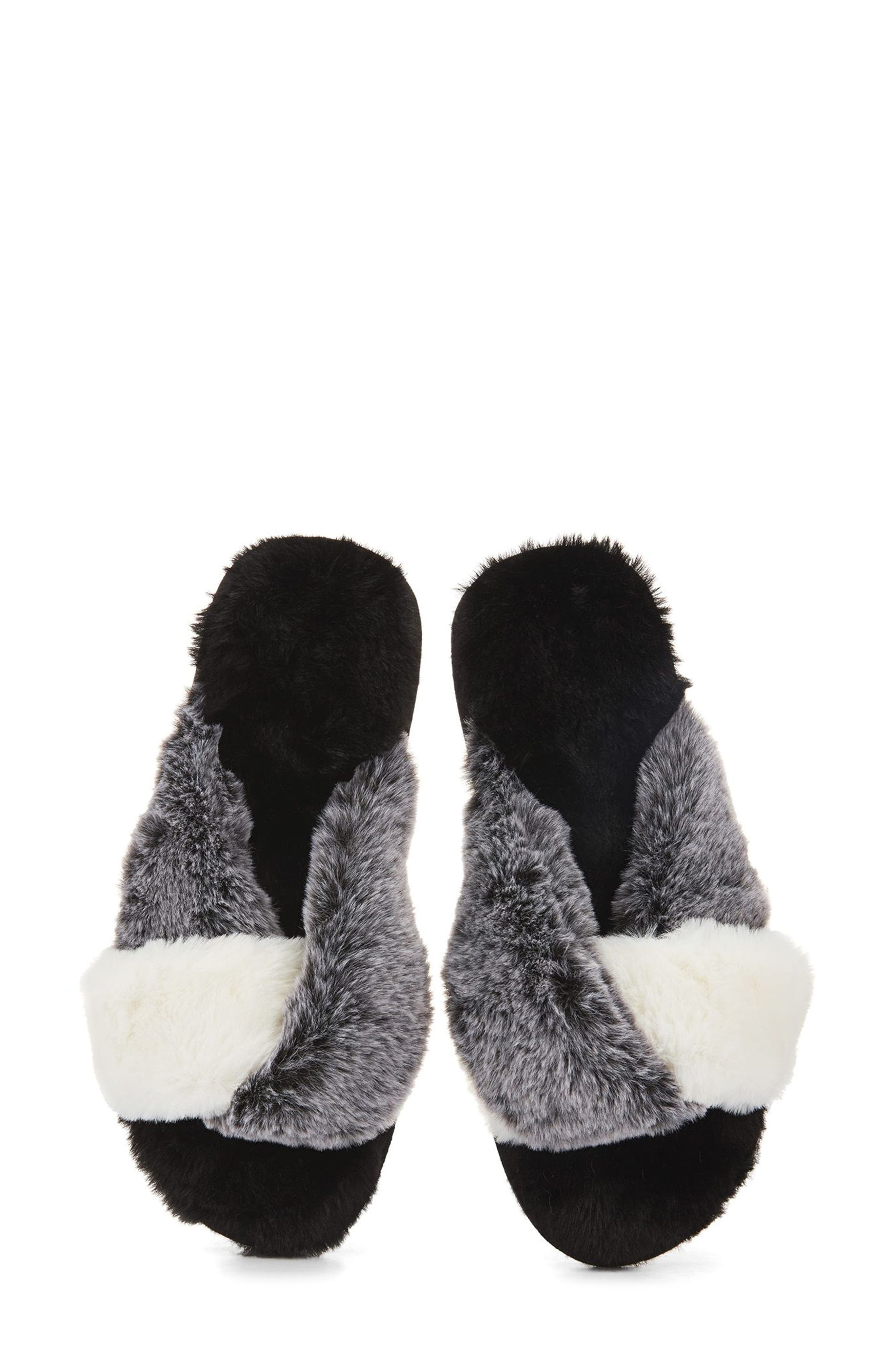 MeMoi Colorblock Crossover Faux Fur Slipper, Alternate, color, 