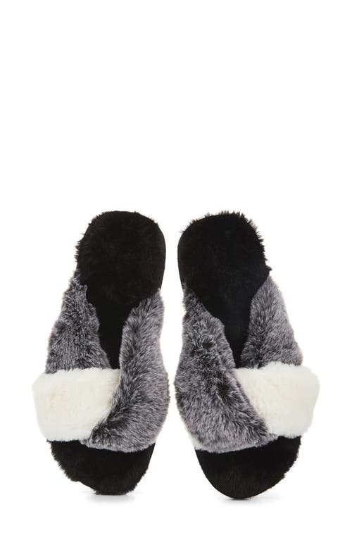 Memoi Colorblock Crossover Faux Fur Slipper In Black