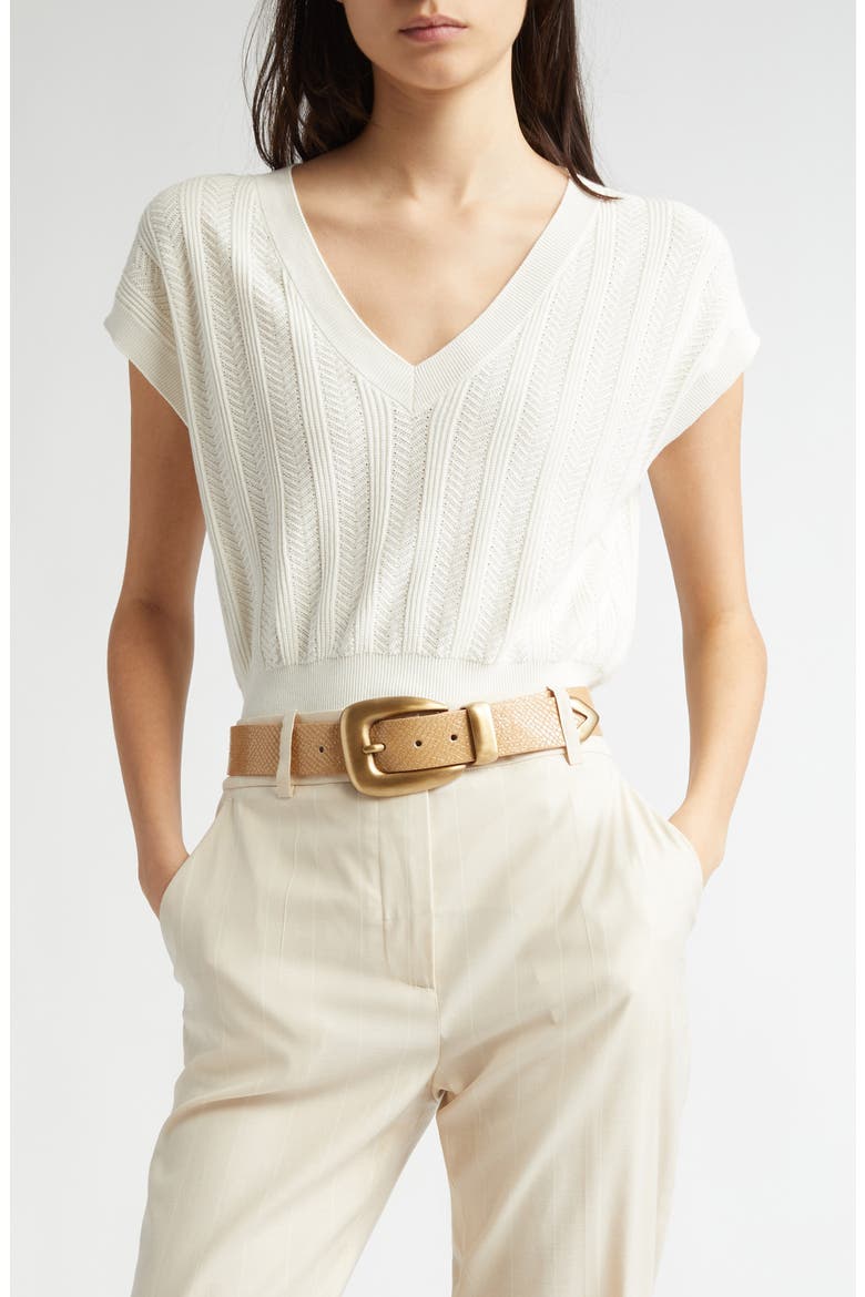 Mixed Stitch V-Neck Crop Sweater Vest, Main, color, IVORY