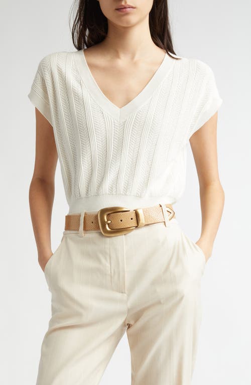 Eleventy Mixed Stitch V-neck Crop Sweater Vest In Ivory