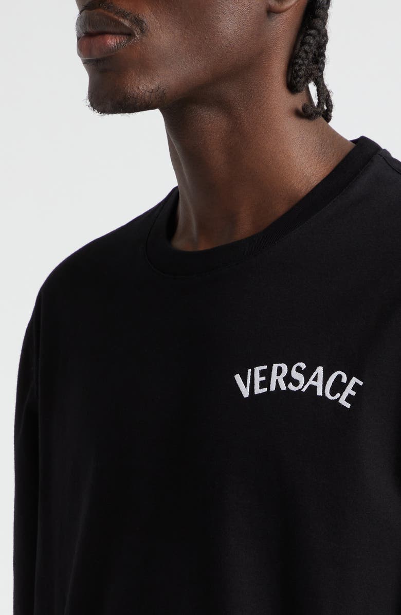 Versace Milano Stamp Embroidered Cotton T-Shirt, Alternate, color, Black