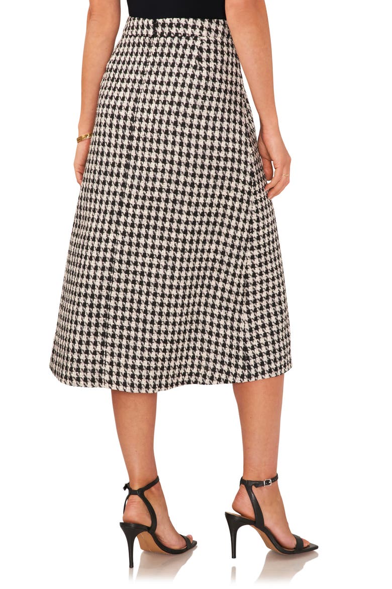 Houndstooth Cotton Tweed Midi Skirt, Alternate, color, RICH BLACK