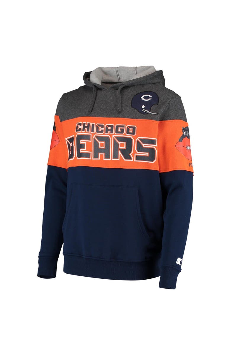STARTER Men's Starter Heathered Charcoal/Orange Chicago Bears Extreme Fireballer Throwback Pullover Hoodie, Alternate, color, 