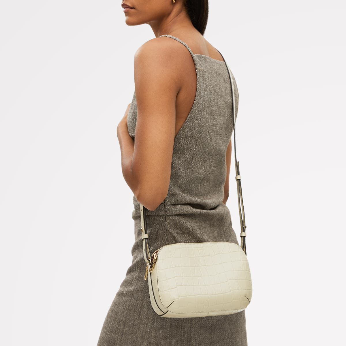 Radley Dukes Place - Faux Croc Medium Ziptop Crossbody Bag, Alternate, color, Snow