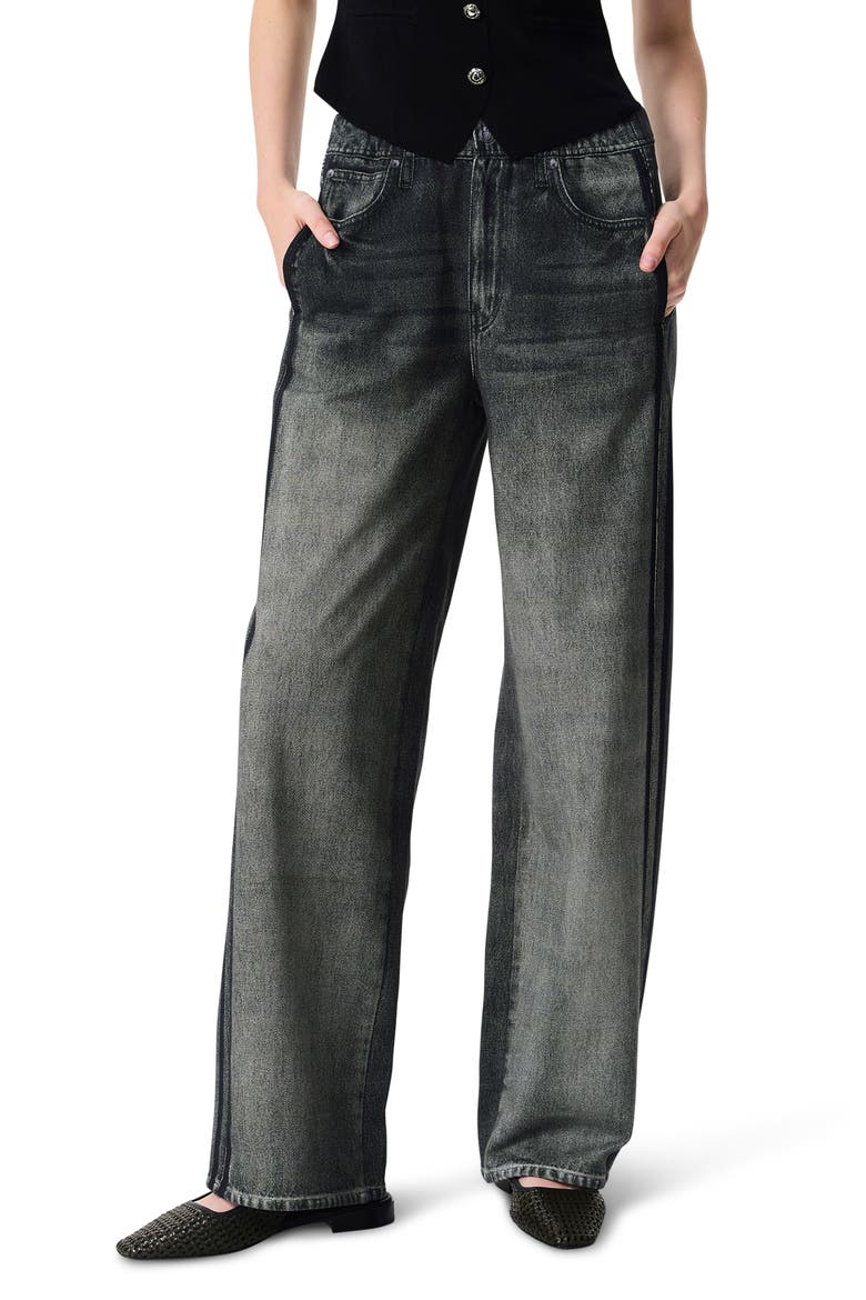 rb Miramar Track Stripe Cotton Terry Sweatpant Jeans, Main, color, WASHED BLACK