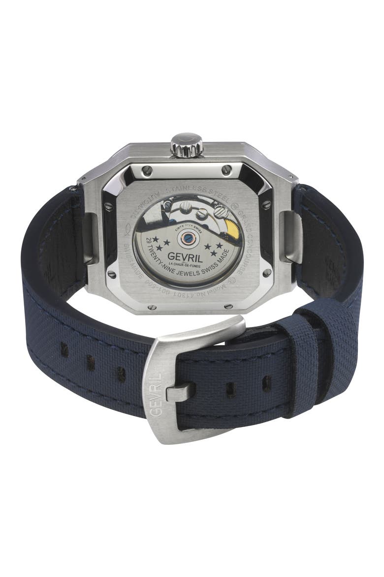 Grand Concourse Automatic Leather Strap Watch, 40mm, Alternate, color, BLUE
