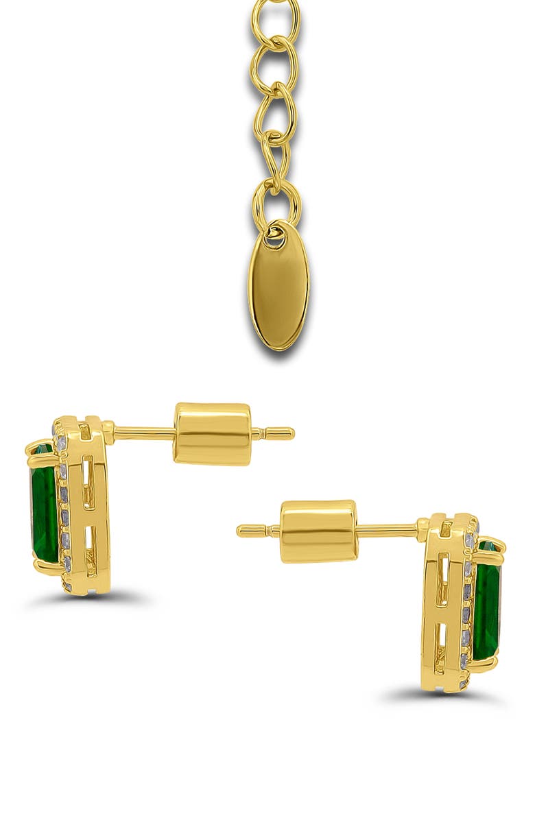 Christian Siriano Emerald Cut Cubic Zirconia Pendant Necklace & Stud Earrings Set, Alternate, color, Gold/ Green